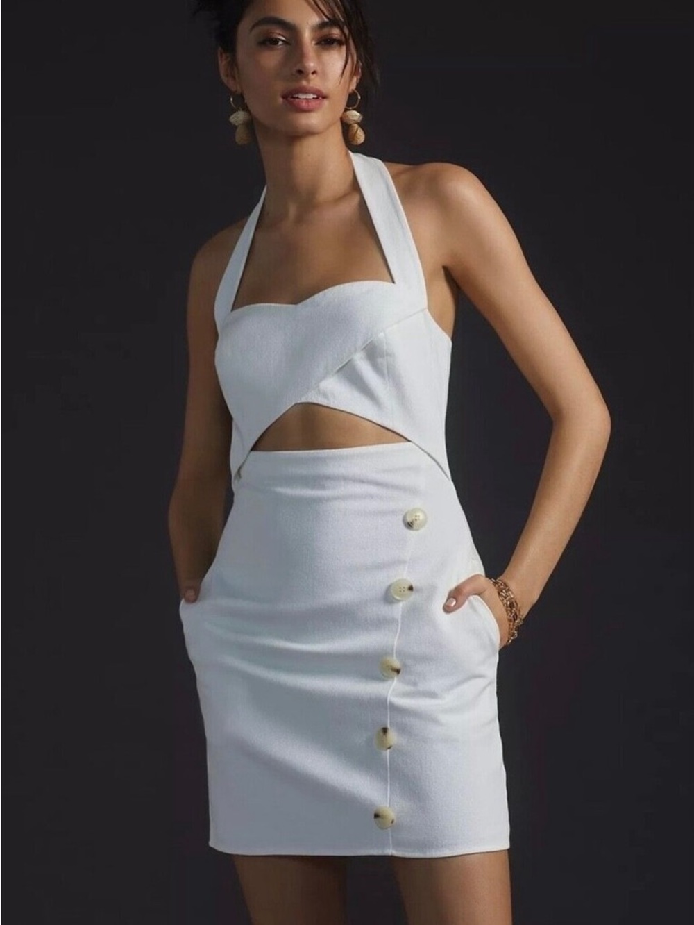 Mare Mare by Anthropologie White Halter Cutout Button Dress Size Medium